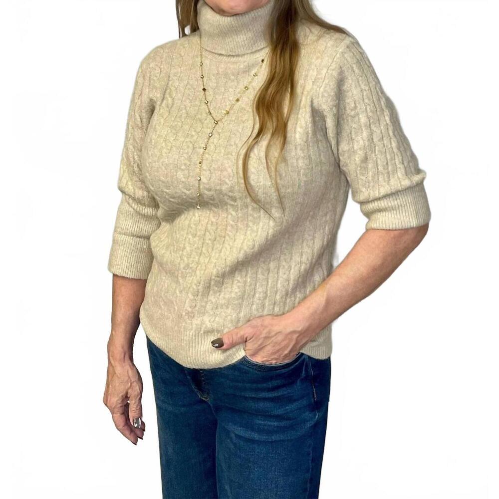 NEW DEMOCRACY cuffed elbow sleeve sweater in oatmeal